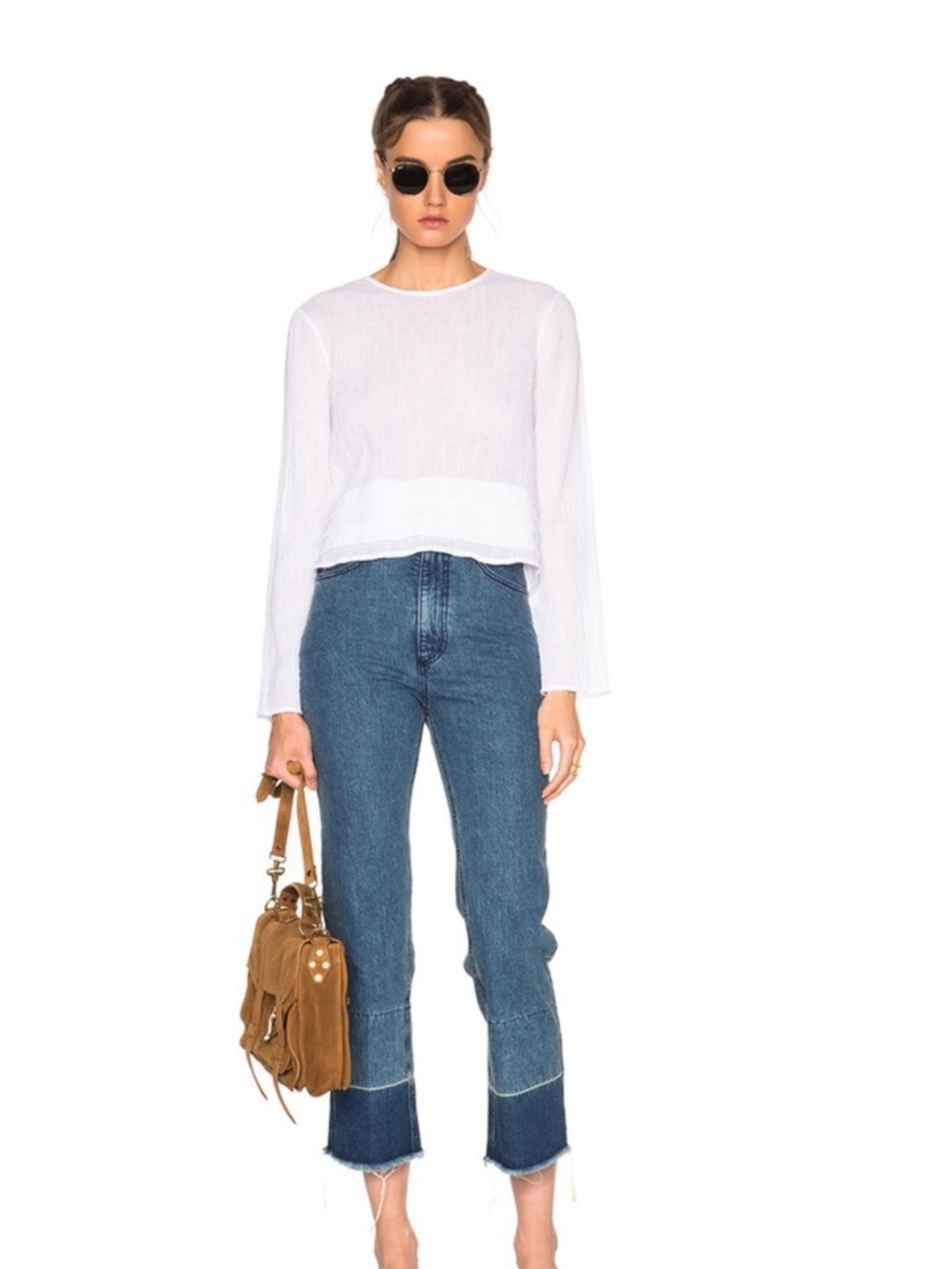 Jenni Kayne Lightweight White Textured Long-Sleeve Women's Top